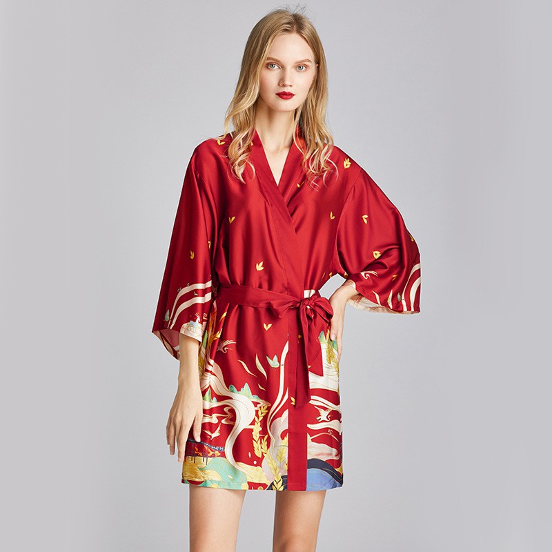 Áo choàng ngủ lụa satin cao cấp áo choàng kimono sang trọng phong cách Nhật | BigBuy360 - bigbuy360.vn