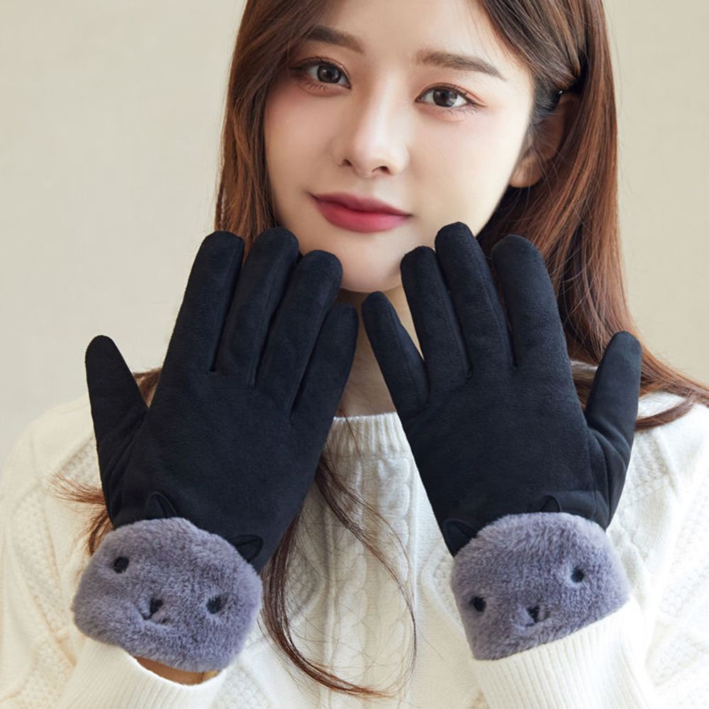 Găng tay da lộn mềm mại chống gió thiết kế đơn giản phong cách Hàn Quốc cao cấp