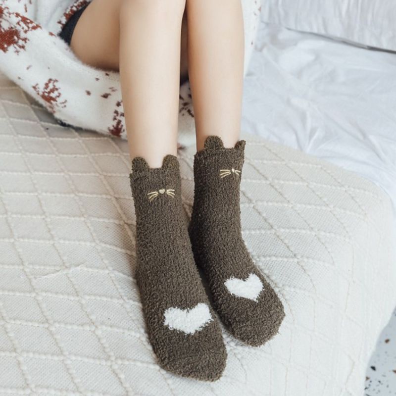 Vớ nhung dày giữ ấm thêu hình chân mèo hoạt hình 3D dành cho nữ