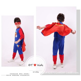 Bộ Quần áo siêu nhân Super man BÉ TRAI GIÁ SIÊU RẺ + Tặng kèm mặt nạ + Áo choàng. Đủ size từ 11-22kg, cho bé 1 - 5 tuổi