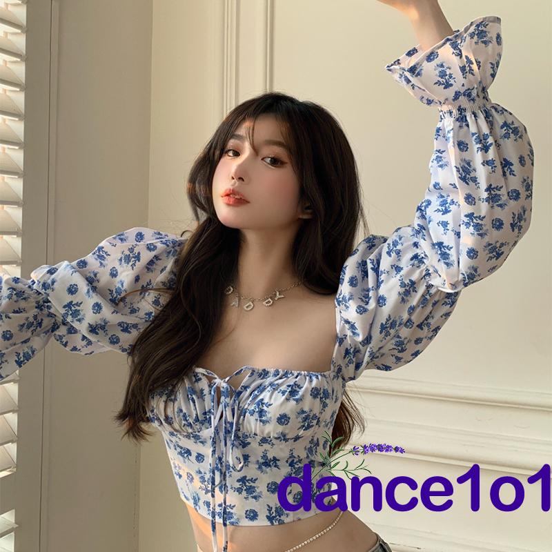 Áo Croptop Tay Dài In Họa Tiết Xinh Xắn Cho Nữ