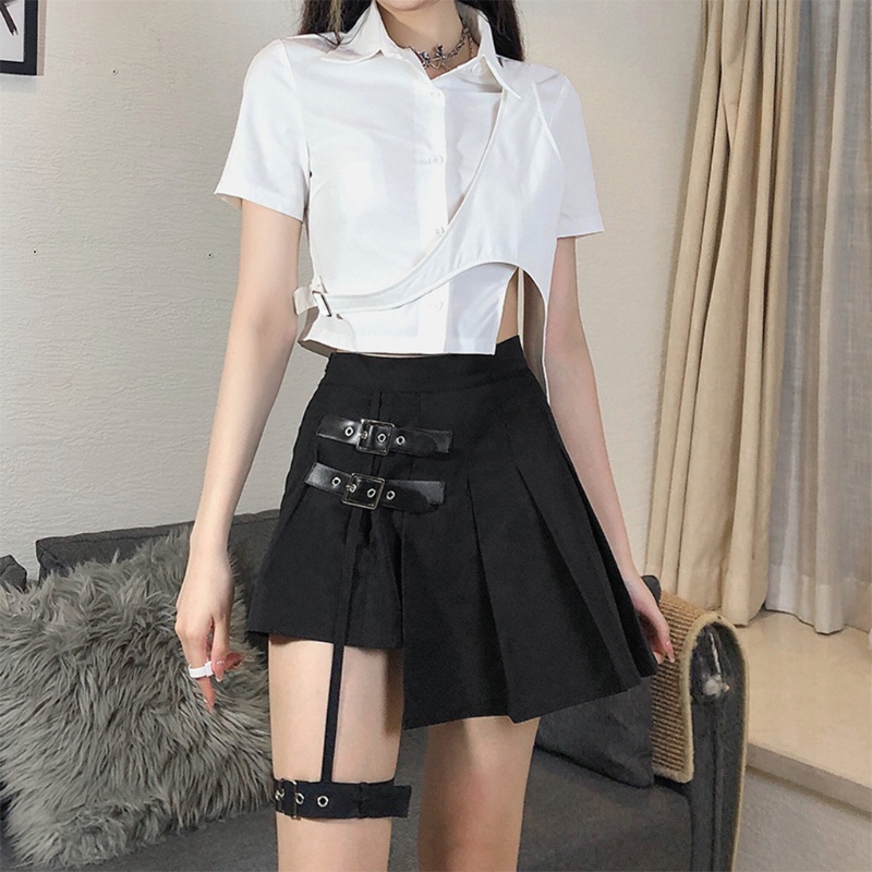 Oneri Quần Short Giả Váy Xếp Ly Lưng Cao Phối Thắt Lưng Phong Cách Gothic Punk Dành Cho Bạn Nữ