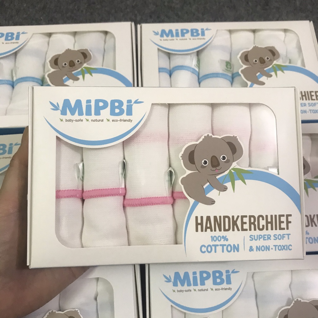 Khăn sữa hộp Mipbi/Khăn sữa cho bé 100% cotton thấm hút tốt 30x30cm 6c (2 lớp, 3 lớp,4 lớp)