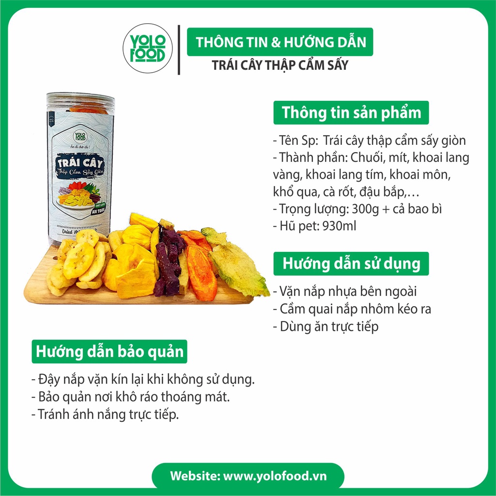 Trái cây sấy thập cẩm 300g YOLFOOD đồ ăn vặt ngon, trái cây hoa quả sấy khô hàng xk giòn thơm chất lượng đóng hộp atvstp