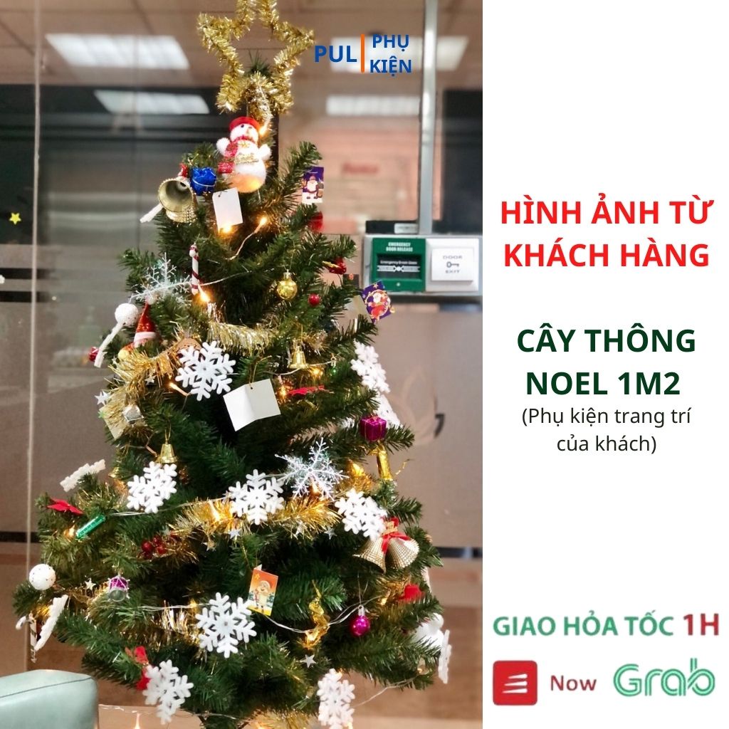 Cây thông noel 1m2 mini để bàn kèm đèn led vàng lung linh, ngôi sao đỉnh và dây kim tuyến trang trí noel xinh xắn