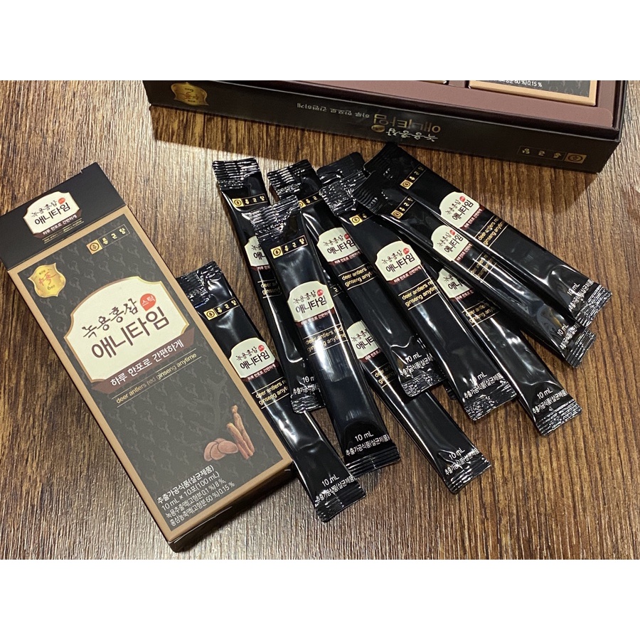 Hộp nước hồng sâm chiết xuất nhung hươu Anytime Chong Kun Dang Hàn Quốc 10ml x 30 gói kèm túi quà tặng