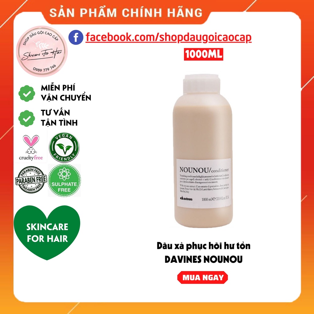 Dầu gội xả Davines Nounou dung tích 1000ml dành cho tóc khô xơ, hư tổn, hóa chất