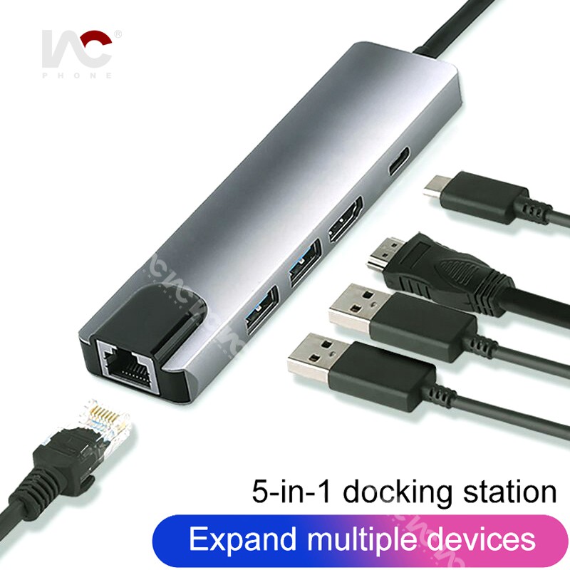 Bộ Chia Usb Type-C Hub 5 Trong 1 4k Hỗ Trợ Usb C Sang Usb 3.0 Cho Macbook Pro 13 / 15 Surface Go