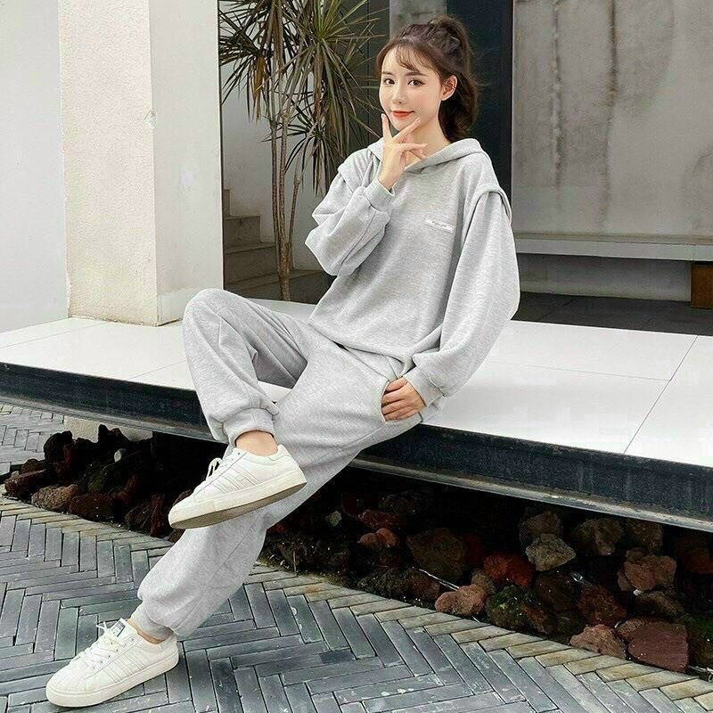 Bộ Bầu Nỉ da cá ,dáng thể thao có mũ ,có chun chỉnh bụng,freeisze 43-68kg