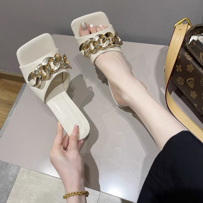 Guốc cao gót mũi vuông quai xích cao 7cm