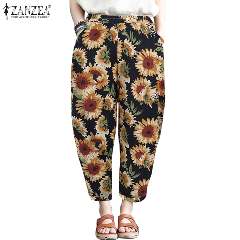 Quần dài ZANZEA lưng thun ống rộng phong cách cổ điển cho nữ