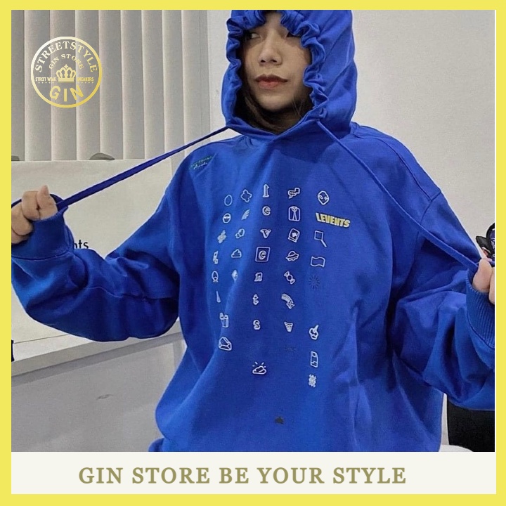 Áo hoodie LEVENTS Xanh dương Popular Logo full tag phong cách unisex Ulzzang - Gin Store