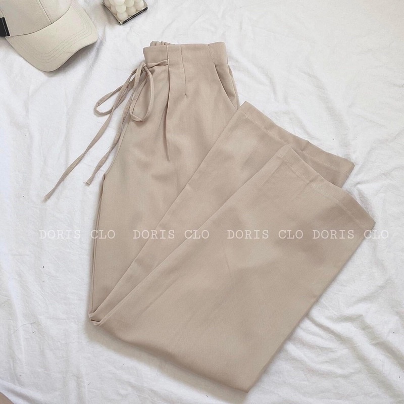 Quần Kaki Ống Rộng Buộc Nơ Eo - Quần Culottes Phong Cách Hàn Quốc Ống Suông