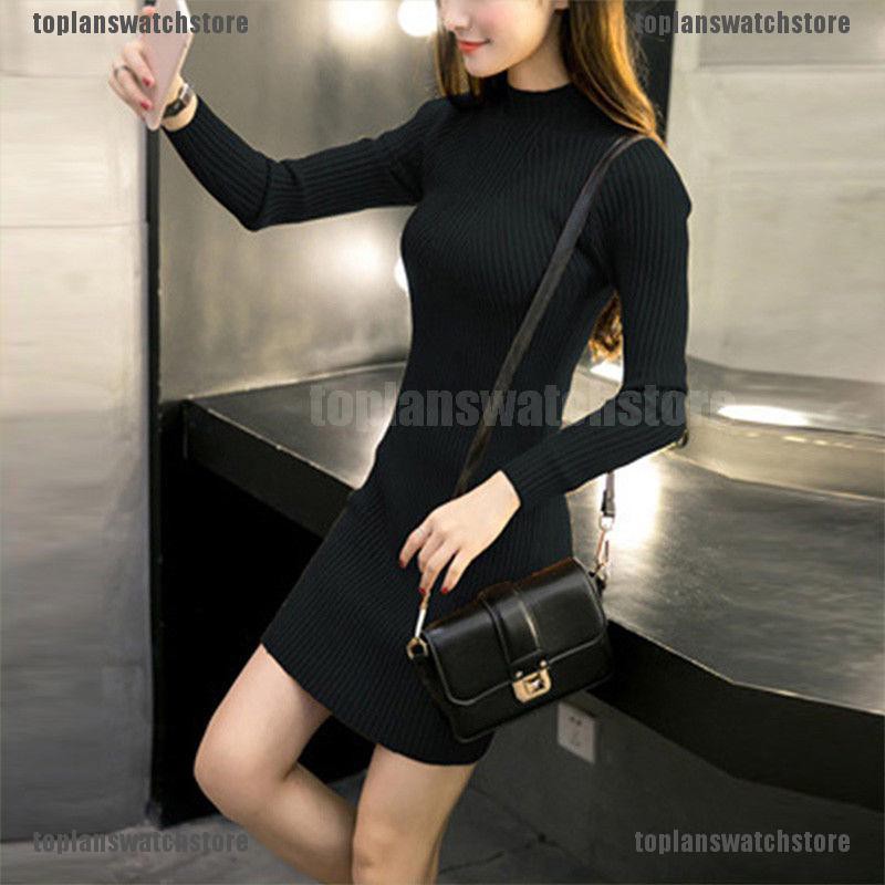 [COD Tope] Đầm Sweater Dệt Kim Cổ Lọ Ôm Dáng Thời Trang Thu Đông Cho Nữ