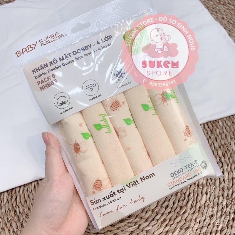 Khăn Sữa Lullaby / Khăn Xô Rửa Mặt 4 Lớp Siêu Mềm Mịn Kích Thước 30cmx30cm