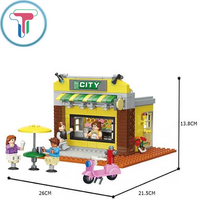 Đồ chơi lắp ráp tiệm bán đồ ăn vặt, bánh mì, cà phê 399 mảnh ghép