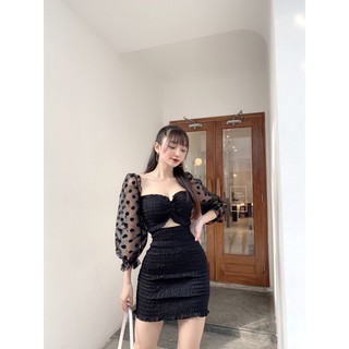 Đầm ôm dáng ngắn tay phồng lady style & outfits