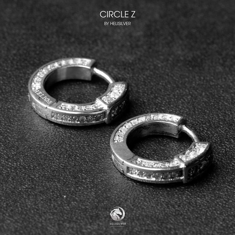 Khuyên tai bạc nam, nữ HeliSilver Circle Z đá trắng S925 KTB180