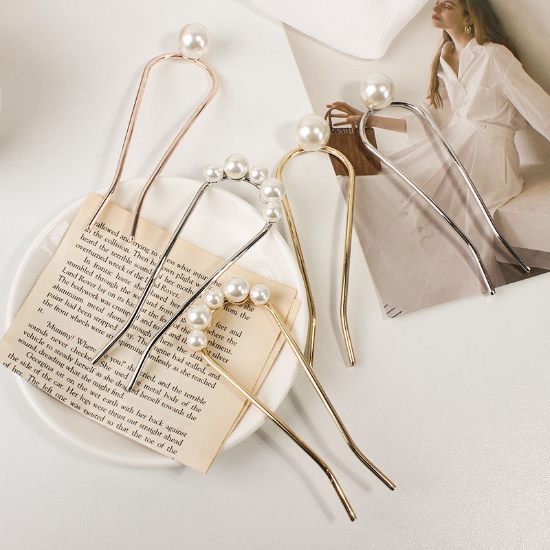 Kẹp tóc cố định hình chữ U bằng kim loại đính ngọc trai nhân tạo phong cách Baroque