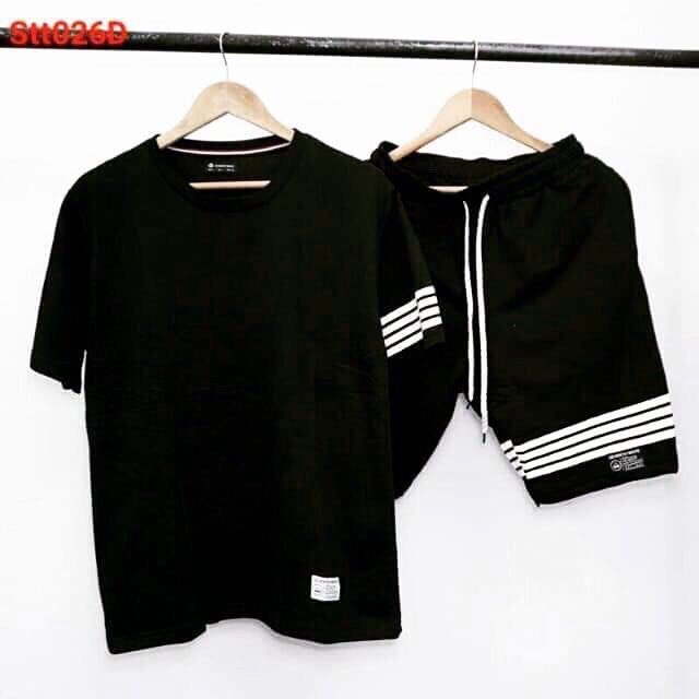 Bộ Nam Mặc Hè cộc tay thun lạnh, bộ 4 sọc ngang thể thao