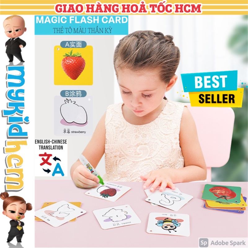 HCM FLASHCARD tô màu thần kỳ tự xoá học song ngữ tiếng Anh tiếng Trung cho bé Bộ thẻ học từ vựng thông minh kèm hình ảnh