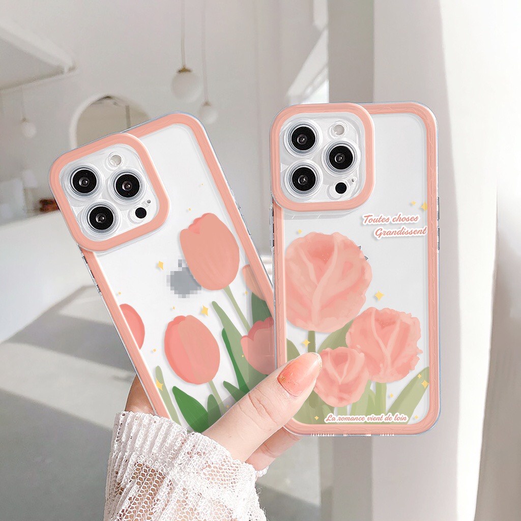 Ốp lưng Iphone viền vuông Hoa Hồng 7/7plus/8/8plus/x/xr/xs/11/12/13/pro/max/plus/promax [Tomax Case]