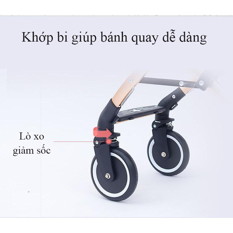 [Phiên bản Cao Cấp] Xe đẩy gấp gọn  thành VALI kéo, xe đẩy du lịch Haowei, siêu nhẹ hợp kim nhôm mạ vàng-X