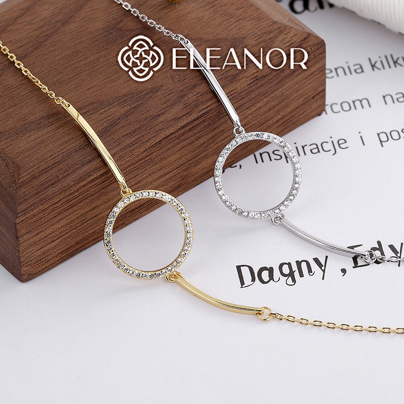 Lắc tay nữ bạc 925 Eleanor Accessories mặt tròn đính đá sợi mảnh phụ kiện trang sức dễ thương