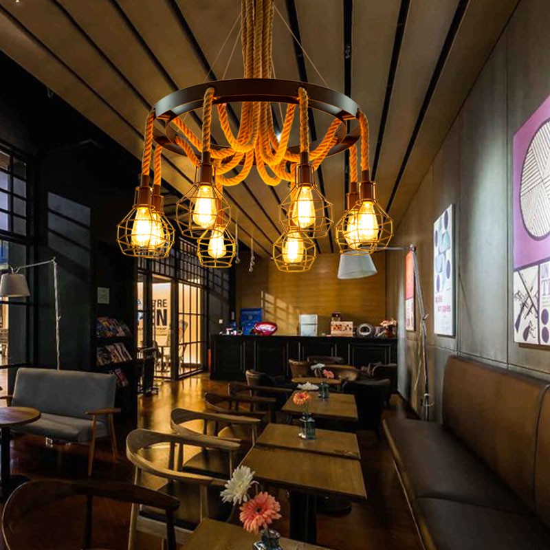 Đèn chùm dây thừng 8 bóng trang trí nhà hàng, quán cafe, cửa hàng, trà chanh, trà sữa DC11 azdecor