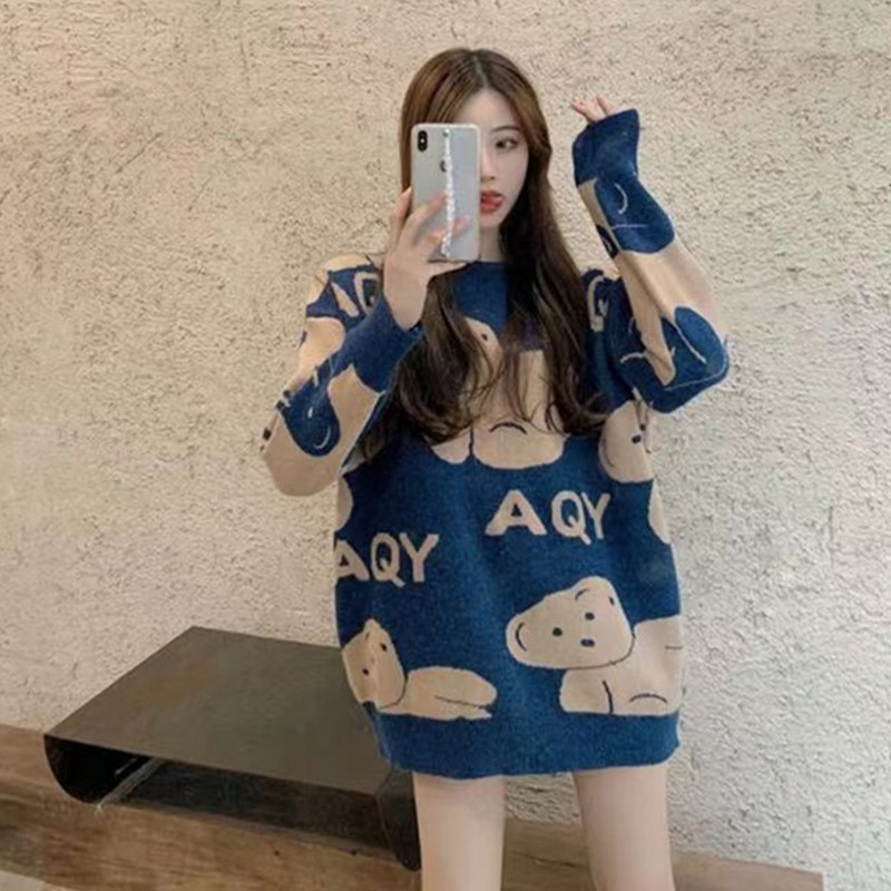 Áo len gấu dáng rộng phong cách Hàn Quốc
