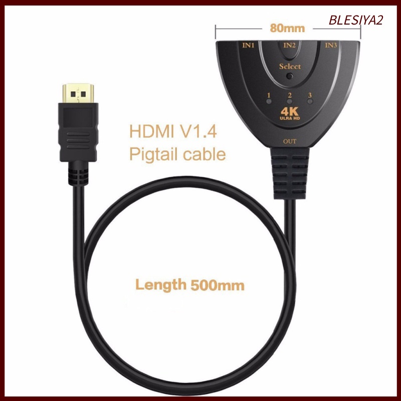 [BLESIYA2]HDMI Splitter 4Kx2K Switcher Splitter 3 in 1 Ports 4K HDMI Remote Switch