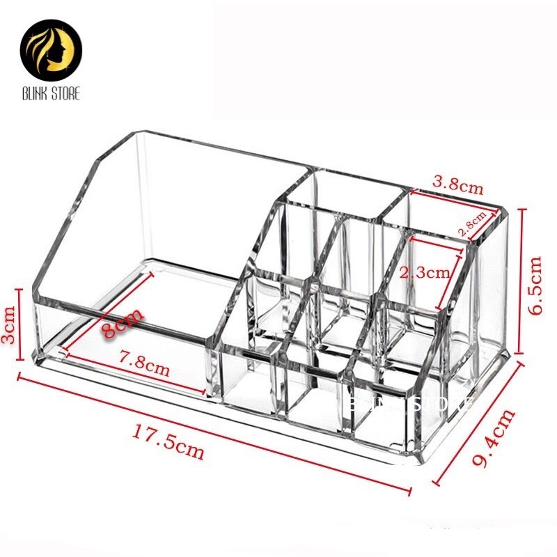 Kệ son, kệ mỹ phẩm, khay đựng đồ trang điểm đa năng 3 trong 1 chia nhiều ngăn nhựa mica loại dày trong suốt