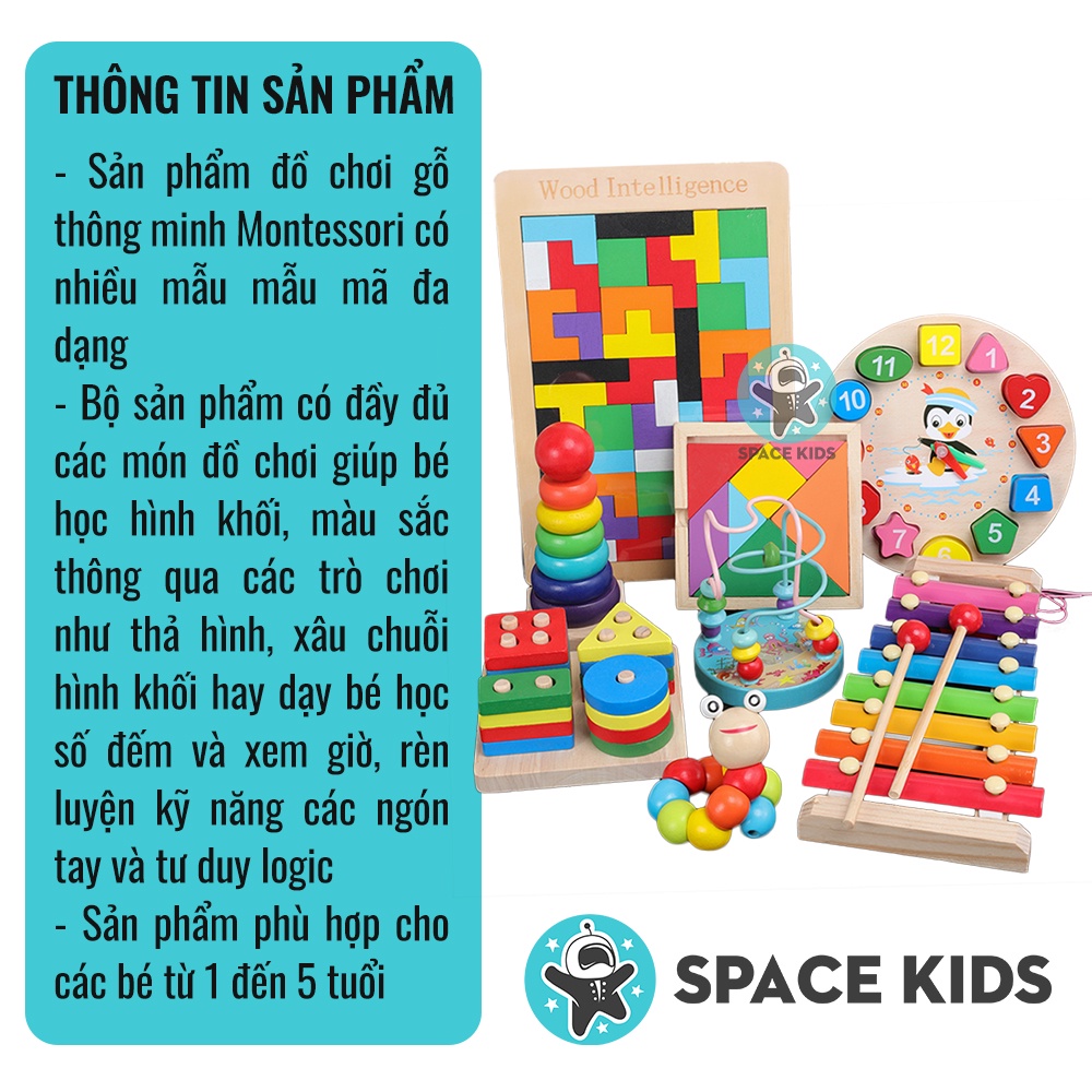 Đồ chơi gỗ thông minh giáo dục phát triển trí tuệ cho bé, đồ chơi montessori cho bé 1 2 3 4 5 tuổi Space Kids