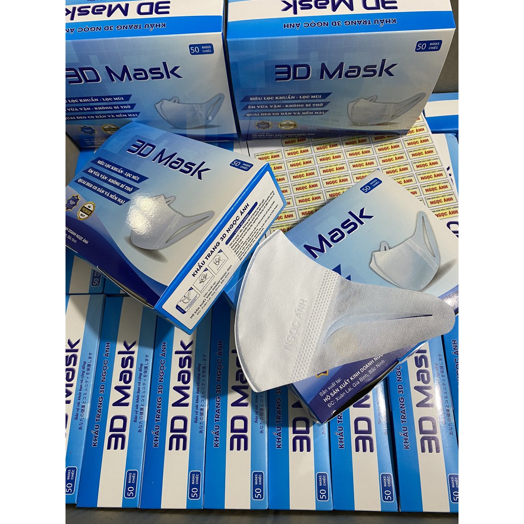 Khẩu trang 3D MASK Ngọc Ánh hộp đóng 50 cái chống bụi mịn hiệu quả với công nghệ sản xuất cao