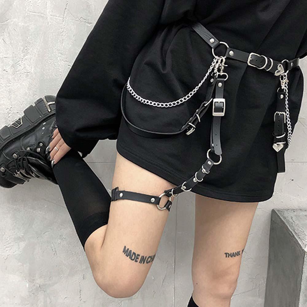 Thắt Lưng Da Pu Phối Vòng Kim Loại Kiểu Punk Hip-Hop Cá Tính Cho Nữ