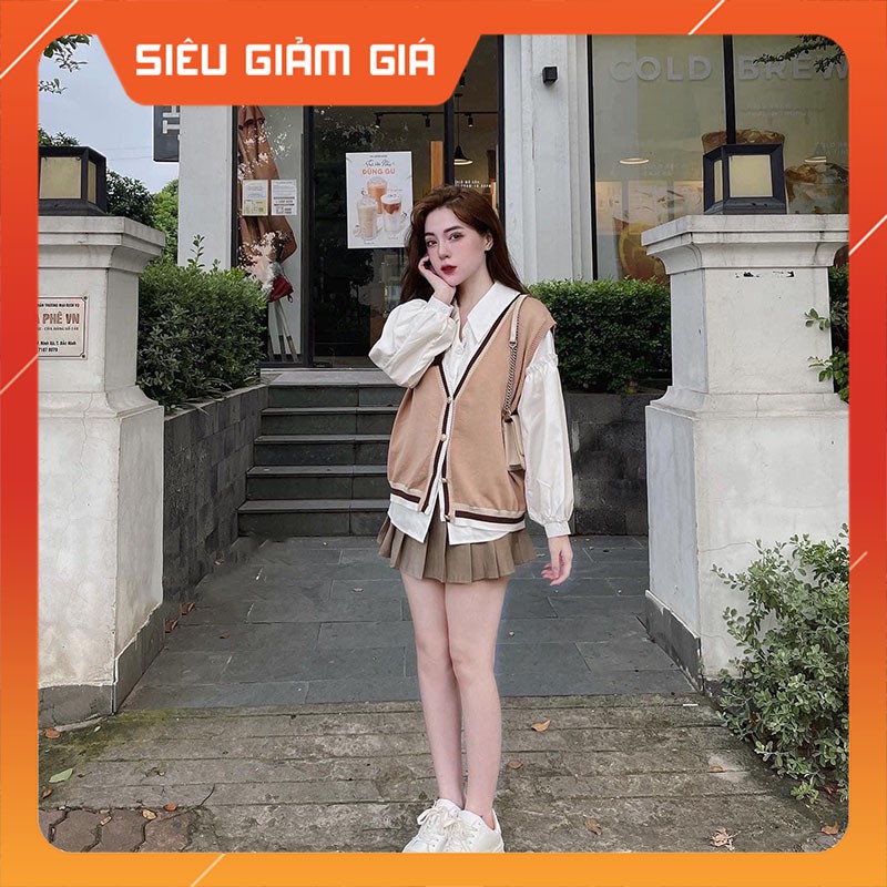 Sét 3 Món Áo Gile Kèm Áo Sơ Mi Phối Chân Váy M523-Teen 888