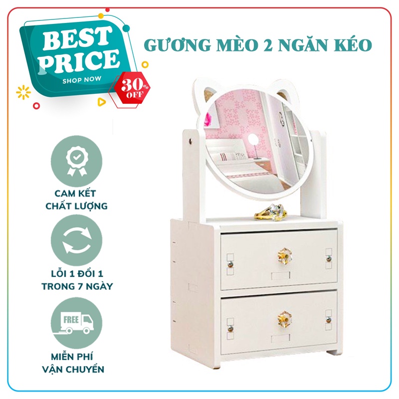 Kệ Mỹ Phẩm Mini❣️FREESHIP❣️ Kệ Để Đồ Trang Điểm Có Kèm Gương Tai Mèo Dễ Thương