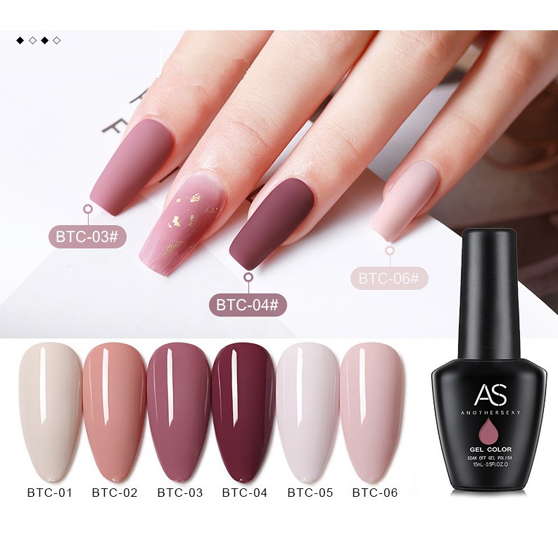 Sơn gel AS Sơn móng tay gel dùng máy hơ gel sơn nail tone nude tím vỏ đỗ hồng vỏ đỗ VUA SƠN AS mã BTC 15ml