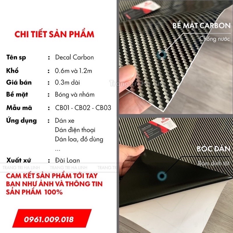 Decal Carbon Dán Xe máy, oto , Laptop Carbon bóng và mờ chống nước