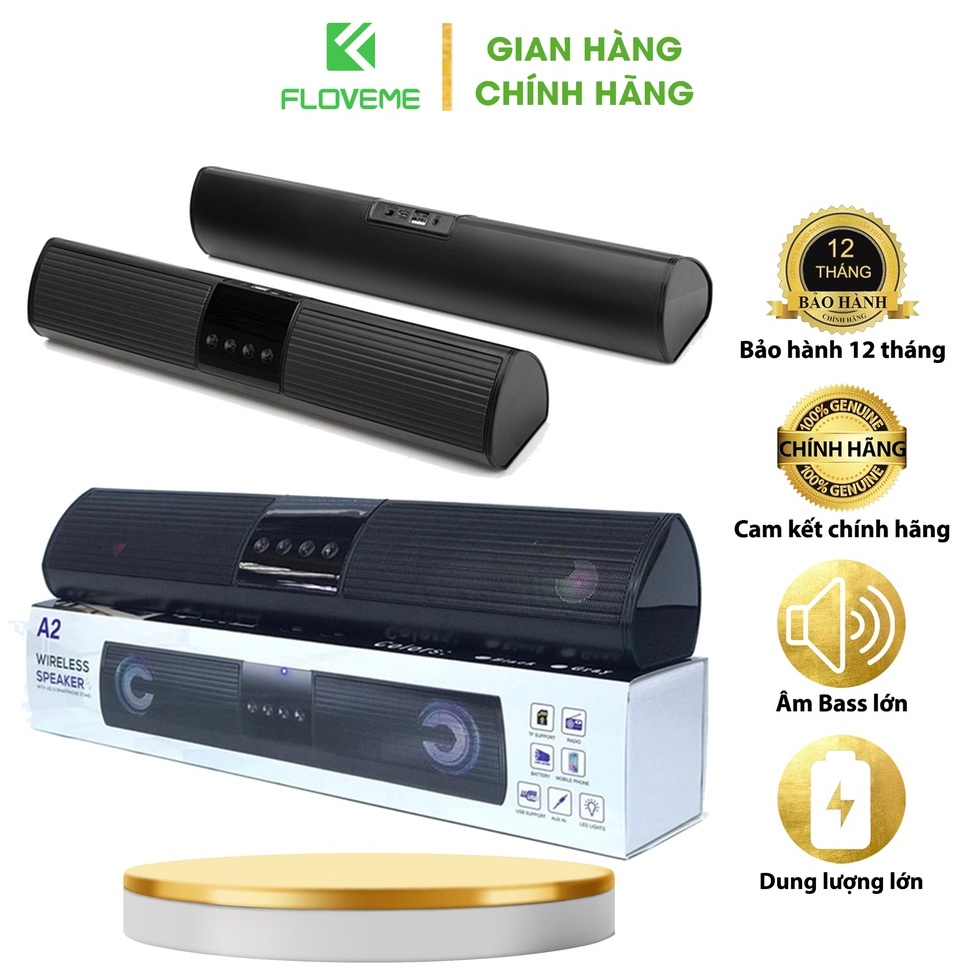 Loa Bluetooth Speaker A2 FLOVEME Dáng Dài 2 Loa Cực Đỉnh, Kểu Dáng Sang Trọng Hỗ Trợ Thẻ Nhớ, Đài FM, Sạc Usb
