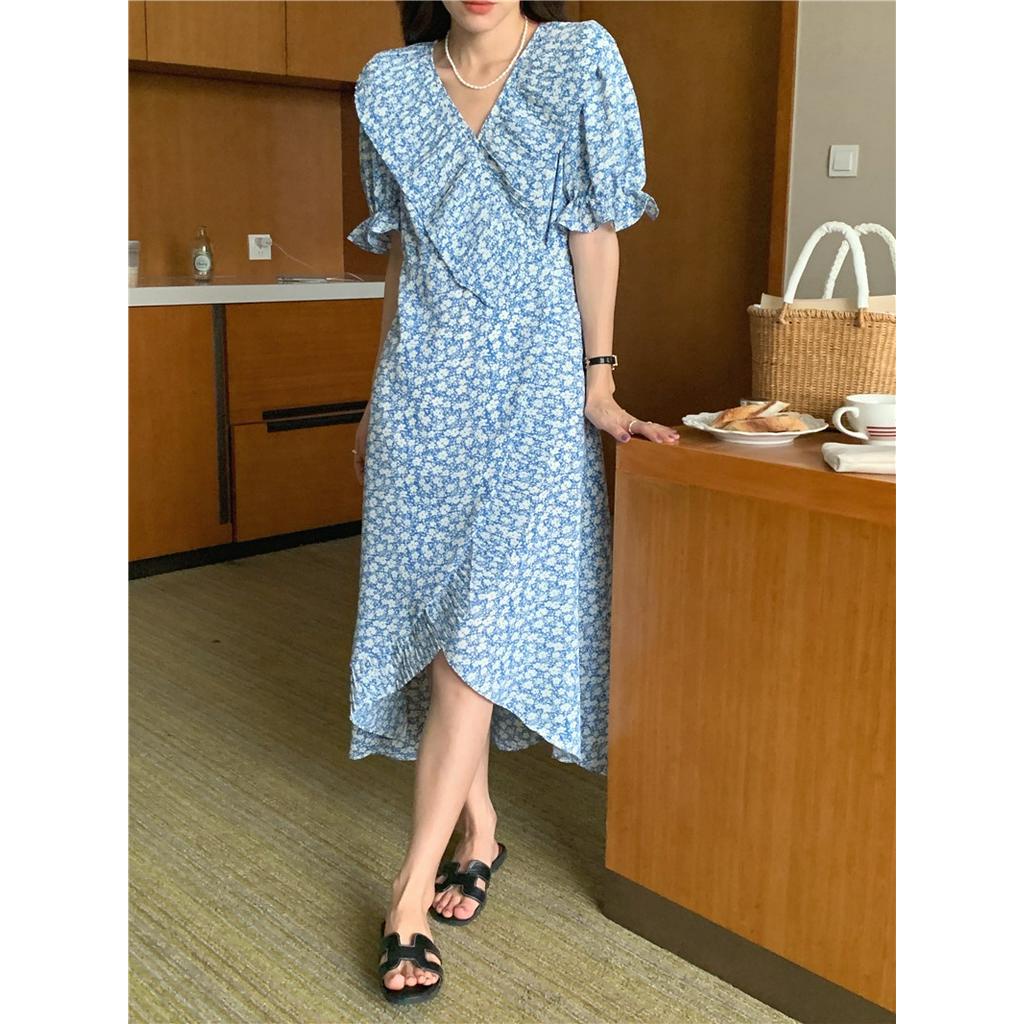 Đầm Hoa Xếp Ly Cột Dây Phong Cách Retro Thời Trang Mùa Hè 51125