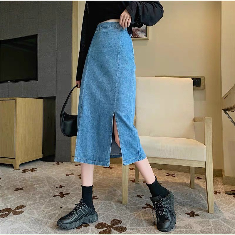 Chân váy jean nữ dày xè tà cực xinh, chất Jean denim bền đẹp, dễ phối đồ William - AT117