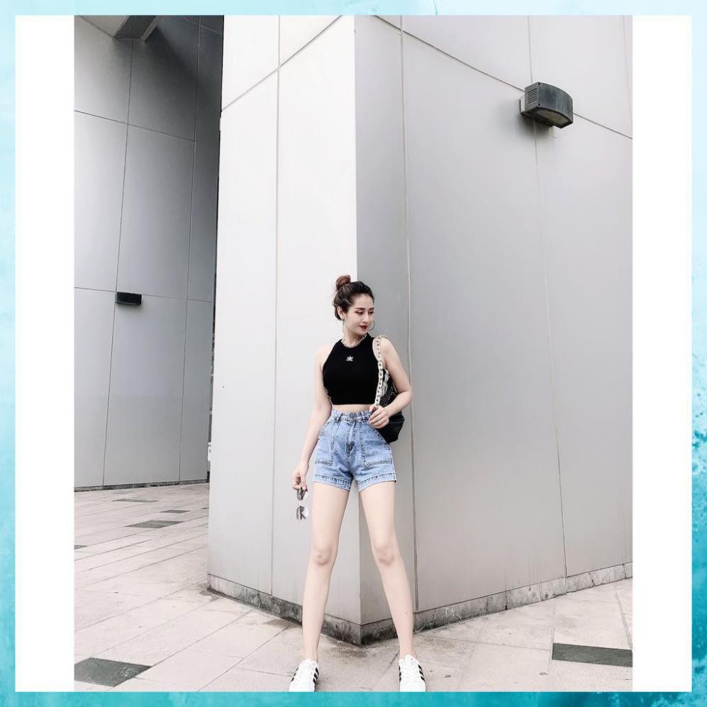 [TH Jeans] Quần shorts jeans trơn, quần sooc bò lưng cao túi hộp 1 khuy. Mã S9095