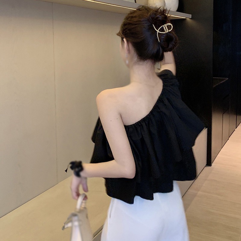 Áo Thun Nữ Lệch Vai Một Lớp Không Tay Thời Trang