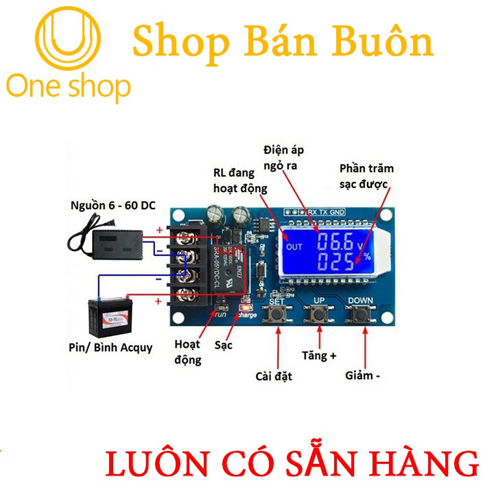 Mạch Sạc Acquy Tự Ngắt Bảo Vệ Quá Tải Hẹn Giờ Sạc XY-L10A 6VDC-60VDC 10A