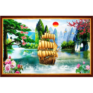 Tranh thuyền buồm trên biển - tranh dán tường 3d thuận buồm xuôi gió phối phong cảnh