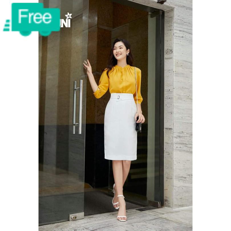 chân váy bút chì dáng suông đai kiểu