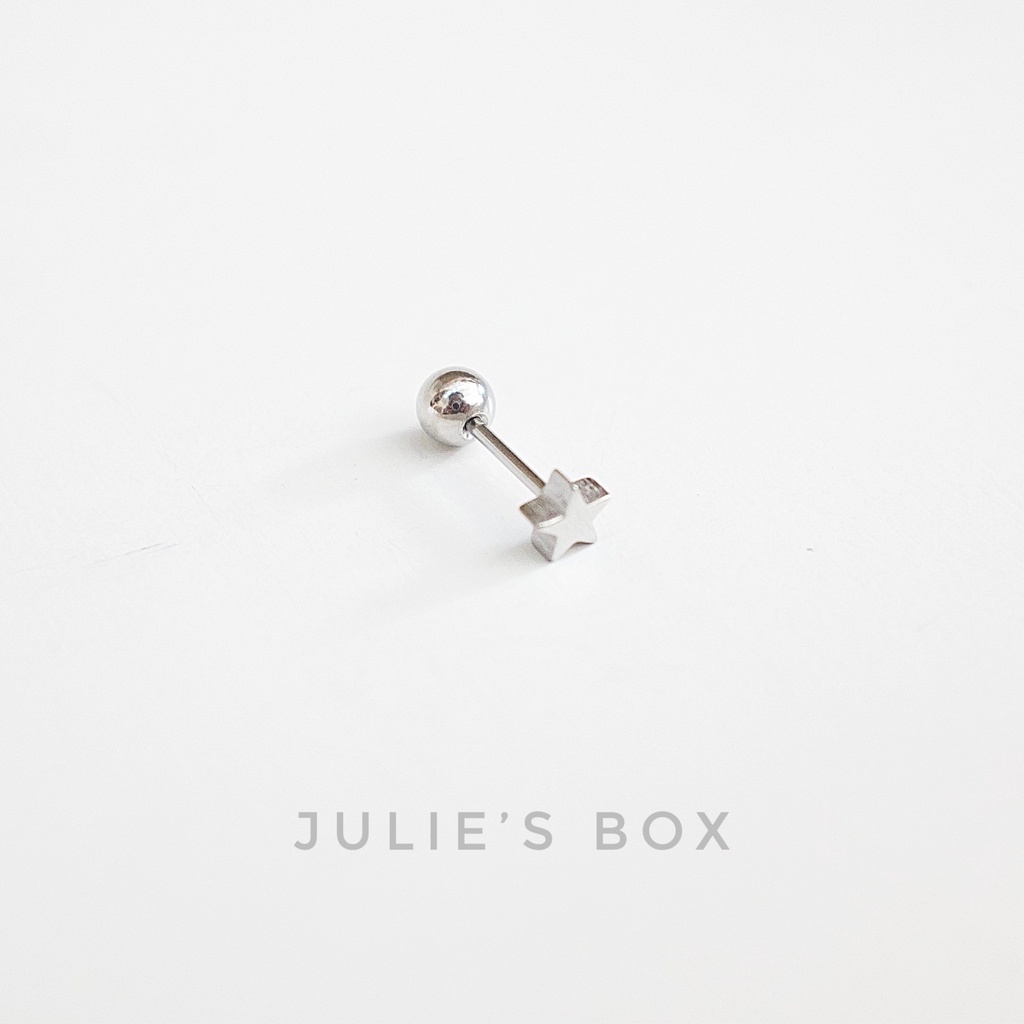Khuyên Tai Titan Unisex Sát Tai Ngôi Sao Màu Bạc Bi Tròn Không Gỉ Sét Không Ngứa Không Đen julies box 66