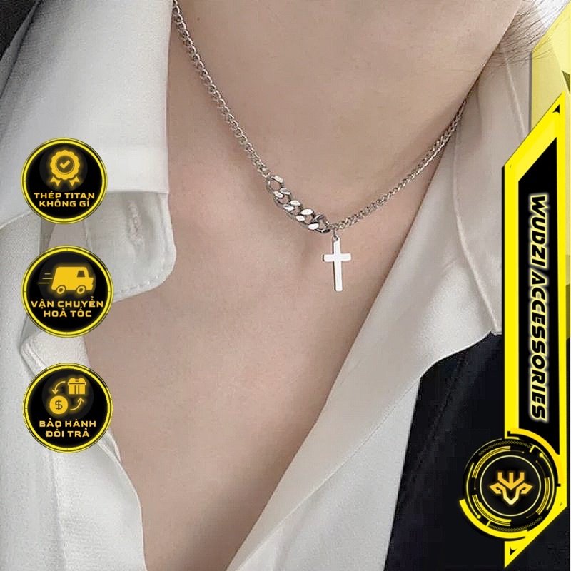 Dây chuyền thánh giá thép không gỉ vòng cổ unisex nam nữ tạo kiểu phong cách Hàn Quốc ulzzang đơn giản thanh lịch