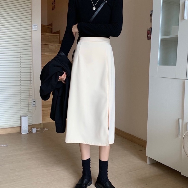 Chân Váy Xẻ Tà Trước Dáng Peplum Dài 70cm Thời Trang Nữ